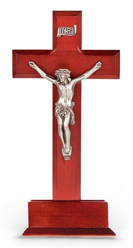 Standing Dark Cherry and Genuine Pewter Crucifix