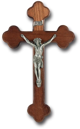 10-Inch Walnut and Pewter Wall Crucifix