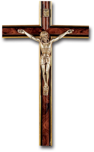 Rounded Burl and Antique Silver Crucifix