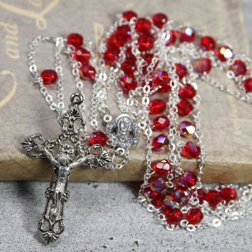 Glass Bead Ruby Ladder Rosary