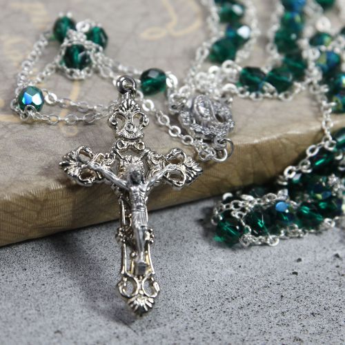 Glass Bead Emerald Ladder Rosary