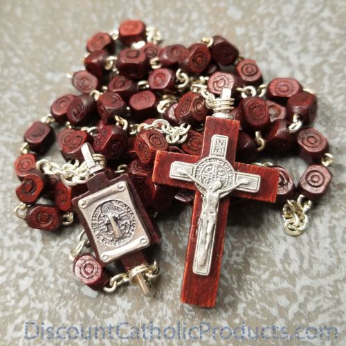 Saint Benedict Brown Wood Rosary