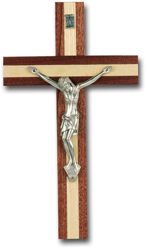 Italian Inlayed Wood and Antique Silver Crucifix