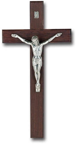 8-Inch Italian Walnut and Antique Silver Crucifix