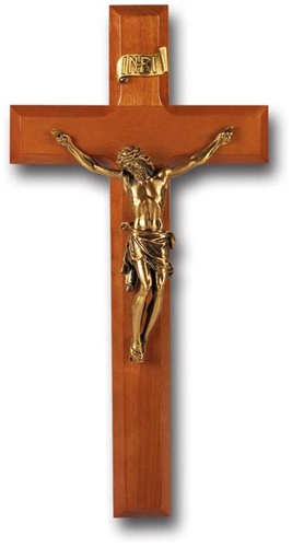 11-Inch Dark Cherry Wood &amp; Gold Wall Crucifix