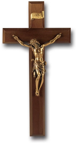 Walnut and Museum Gold Crucifix - 11-Inch