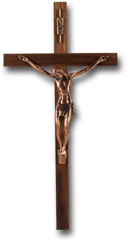 Walnut and Antique Copper Crucifix