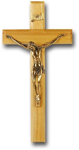 12-Inch Thick Oak &amp; Museum Gold Crucifix