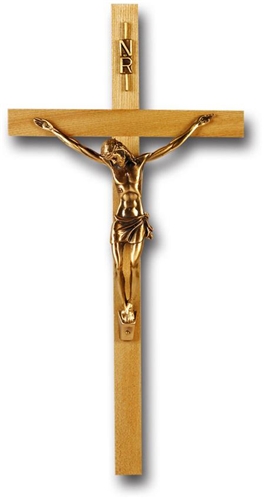 12-Inch Slim Oak &amp; Museum Gold Crucifix