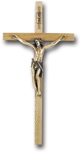 11-Inch Thick Oak &amp; Museum Gold Crucifix