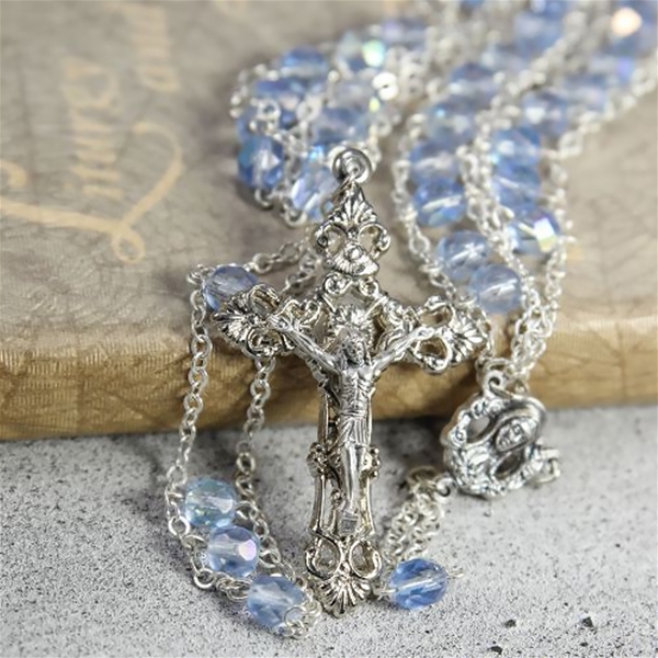 Glass Bead Light Blue Ladder Rosary