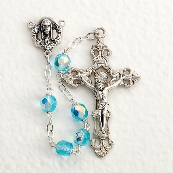 Aurora Borealis Glass Bead Rosary - Aqua