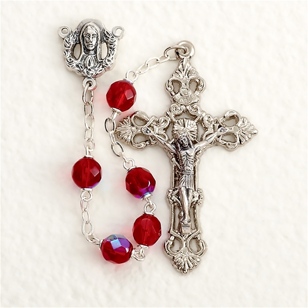 Aurora Borealis Glass Bead Rosary - Ruby