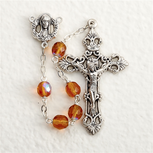 Aurora Borealis Glass Bead Rosary - Topaz