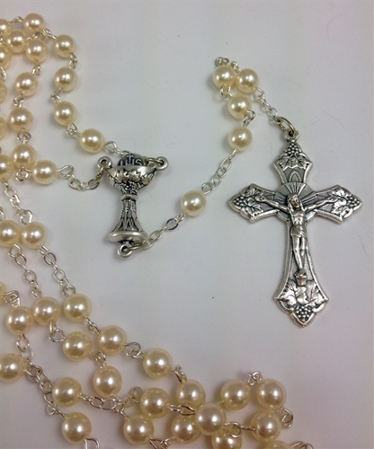 Fancy First Communion Pearl Rosary