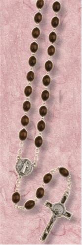 18.5 inch Brown Oval Wood Bead St Benedict Rosary