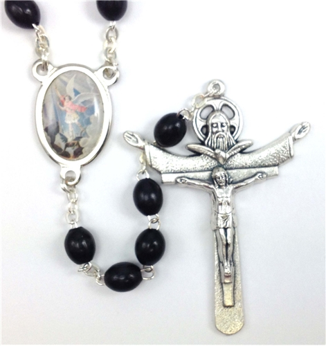 Saint Michael Wood Bead Rosary
