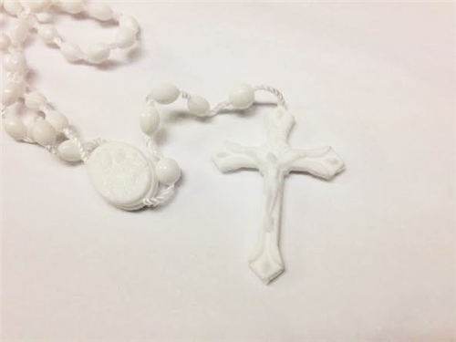 White Plastic Cord Rosary - Made in Italy - Bulk Pack of 100