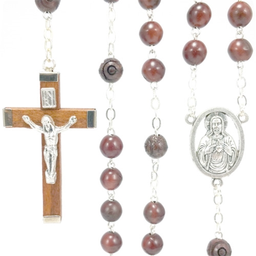 Genuine Cocoa Wood Rosary with Sacred Heart Center