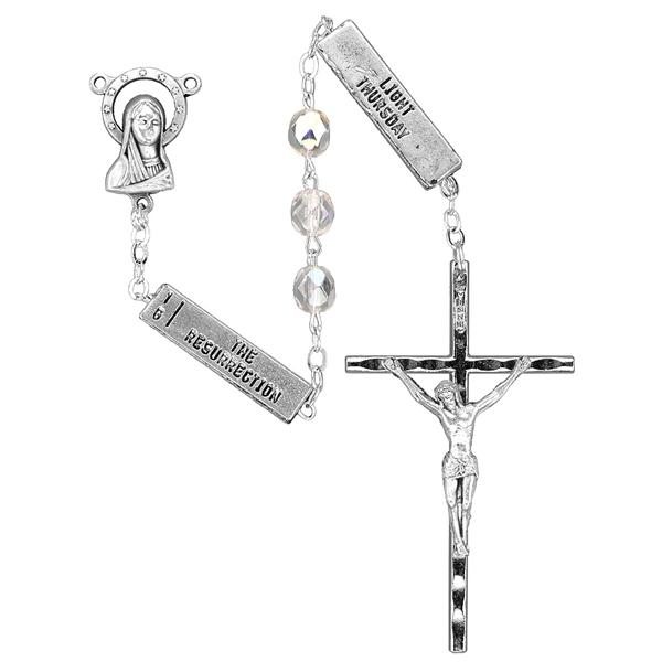 Mysteries Rosary with Square Metal Bars - Crystal