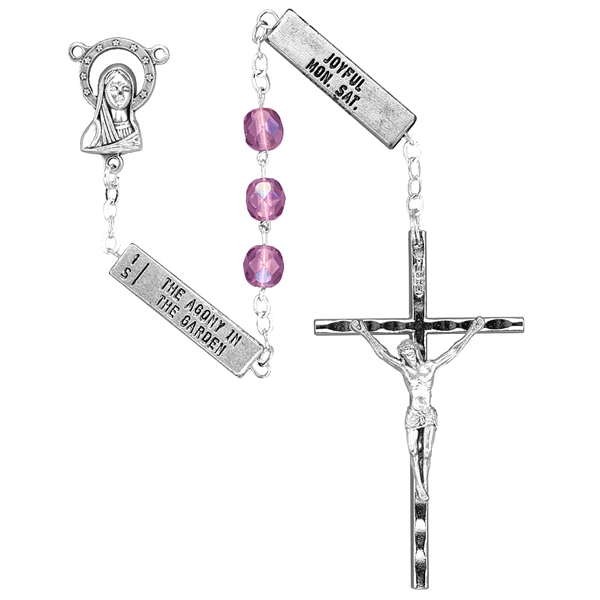 Mysteries Rosary with Square Metal Bars - Amethyst
