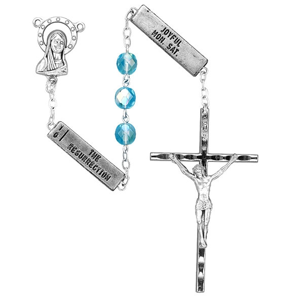 Mysteries Rosary with Square Metal Bars - Aqua