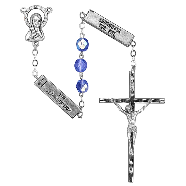 Mysteries Rosary with Square Metal Bars - Blue