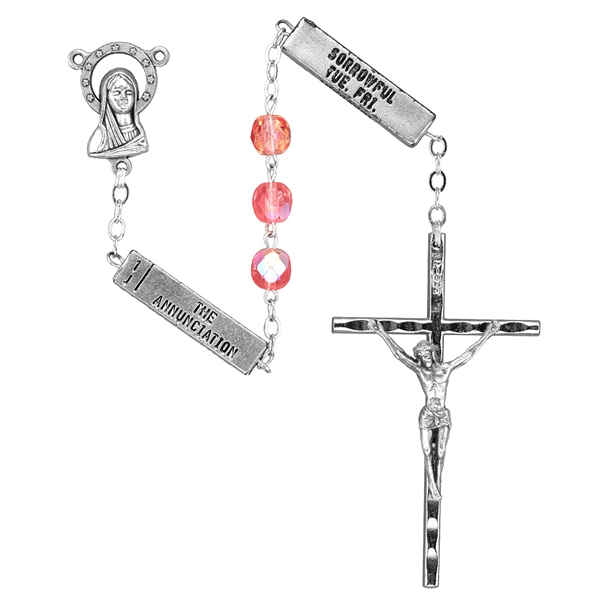 Mysteries Rosary with Square Metal Bars - Pink