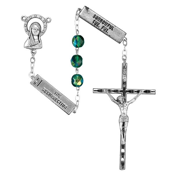 Mysteries Rosary with Square Metal Bars - Emerald