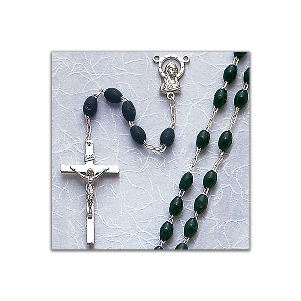Black Plastic Rosary with Elongated Beads