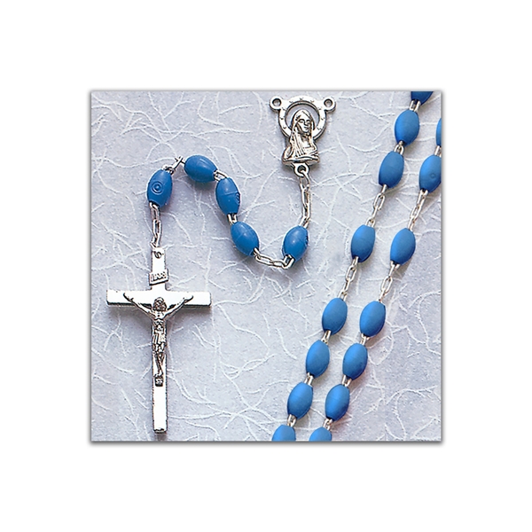 Blue Plastic Rosary with Elongated Beads