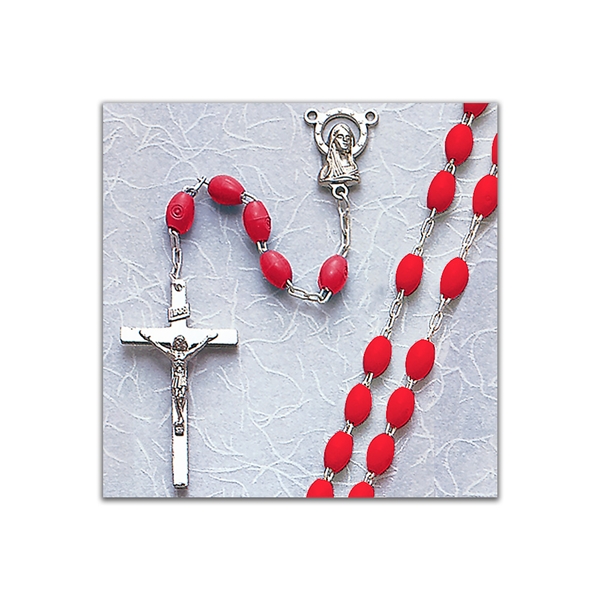 Red Plastic Rosary with Elongated Beads