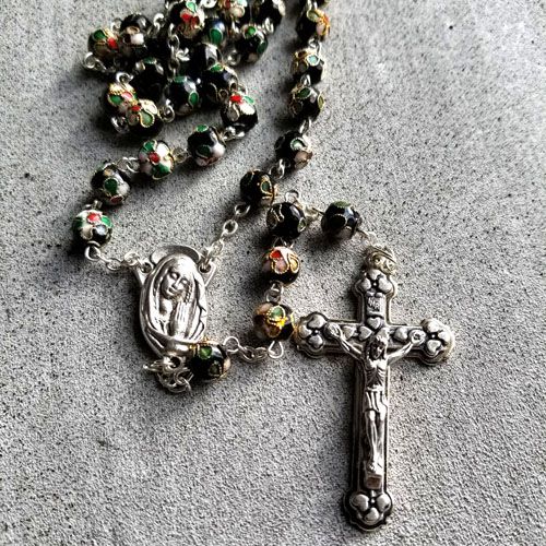 Cloisonne Black Bead Rosary