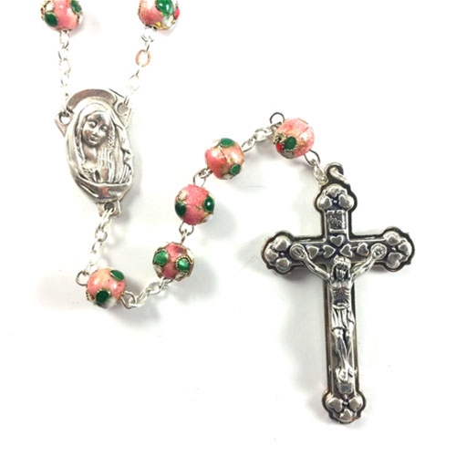 Cloisonne Pink Bead Rosary