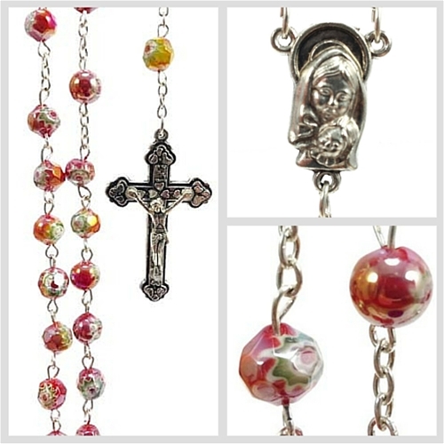 Red Floral Glass Bead Rosary
