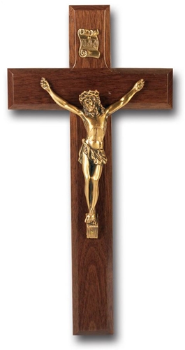 10-Inch Dark Walnut &amp; Museum Gold Wall Crucifix