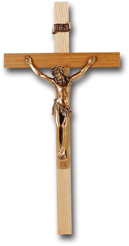 10-Inch Bleached Oak Wood &amp; Gold Crucifix