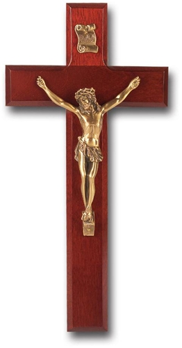 Dark Cherry and Gold Crucifix Right Facing