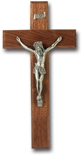 Walnut and Genuine Pewter Crucifix