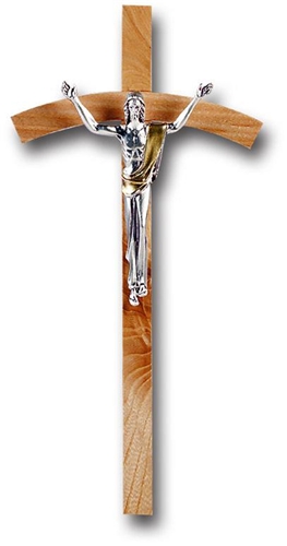 Oak and Antique Silver Giglio Crucifix