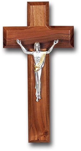 Walnut and Antique Silver Giglio Crucifix
