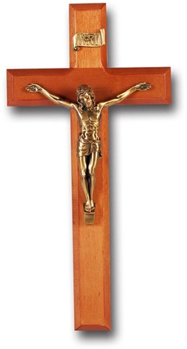 11-Inch Cherry Wood and Gold Wall Crucifix