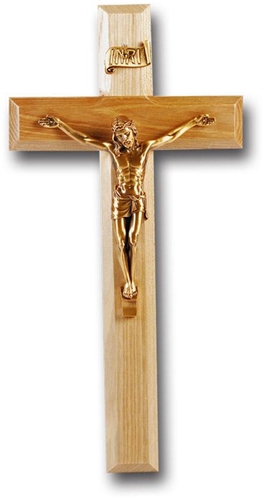 11-Inch Bleached Oak Wood &amp; Gold Crucifix