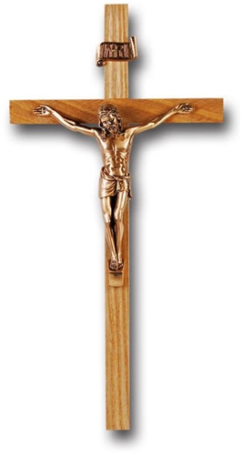 11-Inch Slim Oak &amp; Museum Gold Crucifix