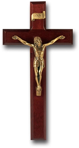 11-Inch Dark Cherry and Gold Crucifix