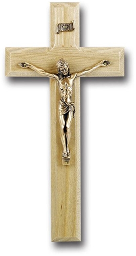 11-Inch Oak &amp; Museum Gold Giglio Crucifix