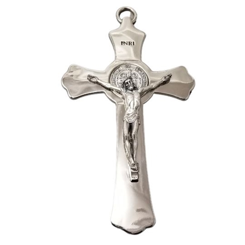 8&quot; Nickel Saint Benedict Crucifix with Chrome Finish