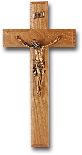 10-Inch Oak &amp; Museum Gold Giglio Crucifix