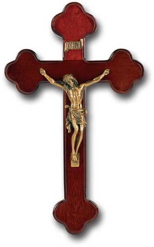 10-Inch Dark Cherry Wood and Gold Wall Crucifix