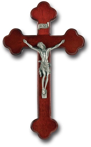 10-Inch Dark Cherry Wood &amp; Pewter Crucifix